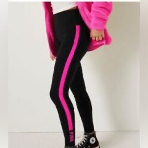 VS PINK Cotton High Waist Legging - Pure Black w/ Atomic Pink Stripe